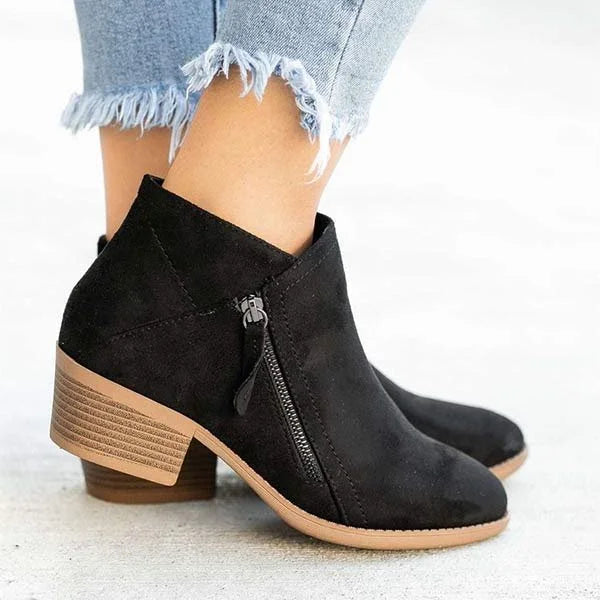 Ankle Boots Suede Side Zip Arch Support Comfort Fall