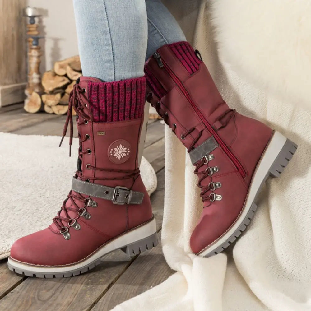 Winter Combat Boots Knitted Cuff Anti Slip Sole Warm Ankle
