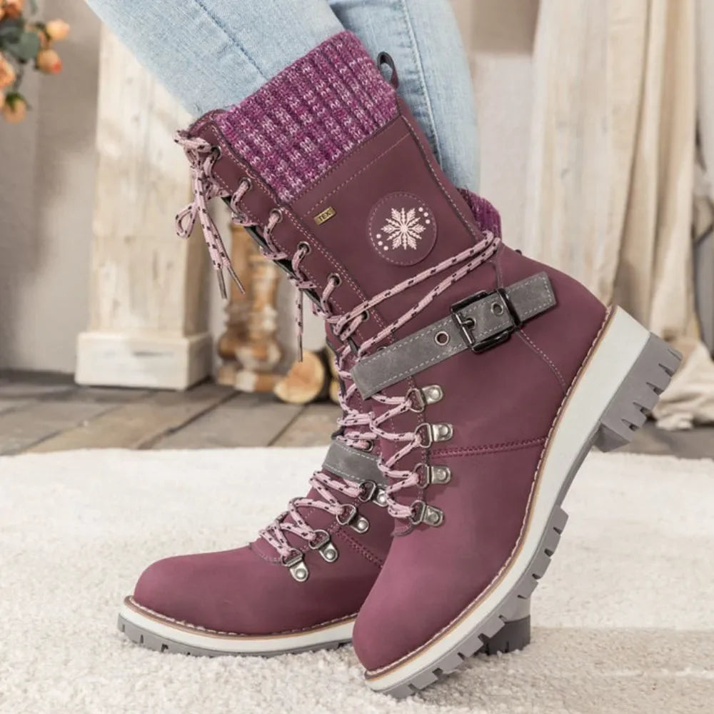Winter Combat Boots Knitted Cuff Anti Slip Sole Warm Ankle