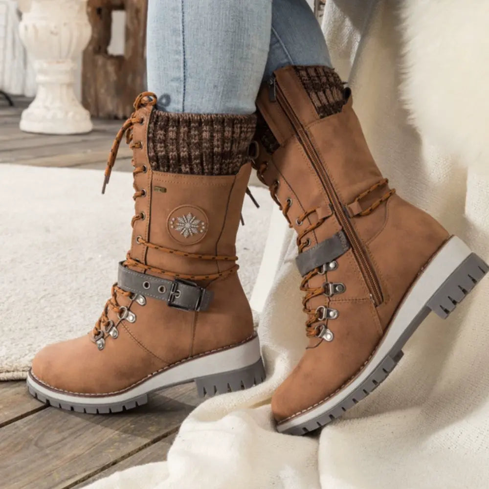 Winter Combat Boots Knitted Cuff Anti Slip Sole Warm Ankle