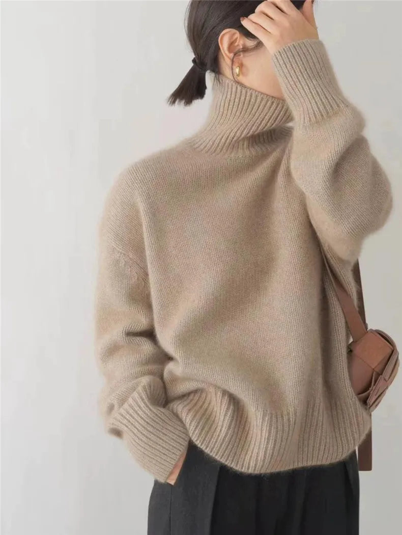 Women's Turtleneck Sweater Soft Knit Semi Fit Relaxed