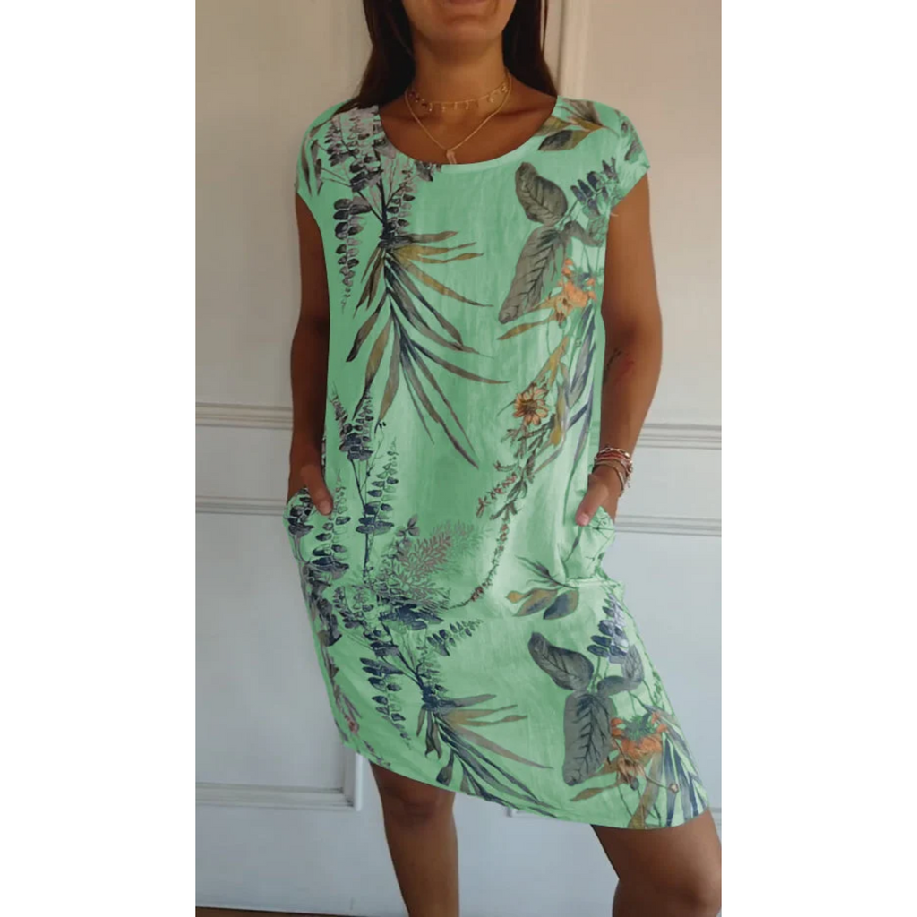 Womens Linen Midi Summer Dress V Neck Five Color