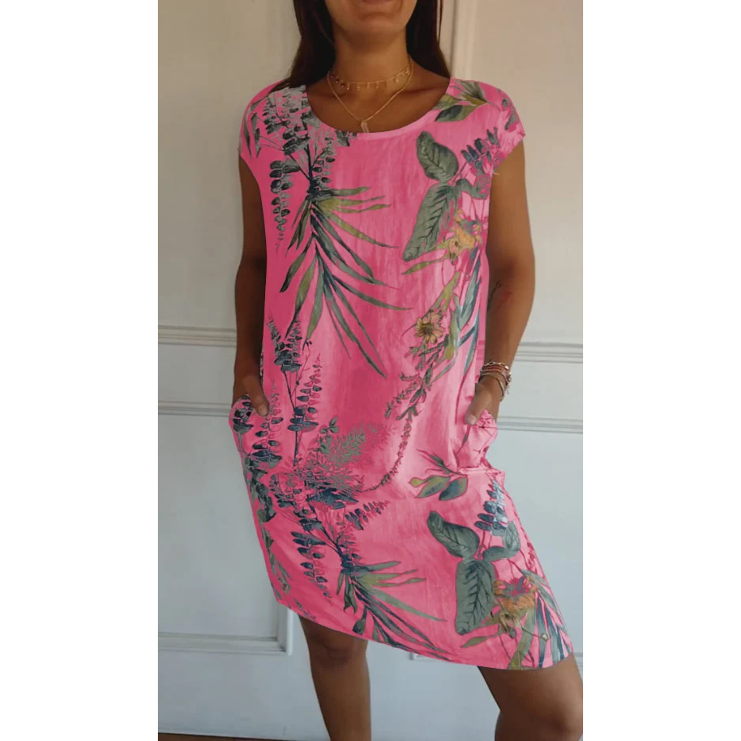 Womens Linen Midi Summer Dress V Neck Five Color