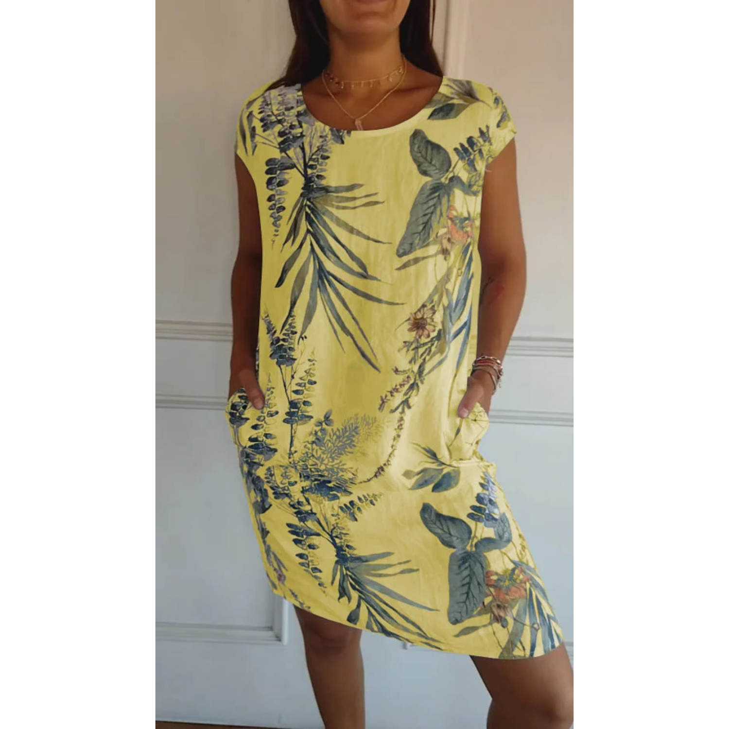 Womens Linen Midi Summer Dress V Neck Five Color