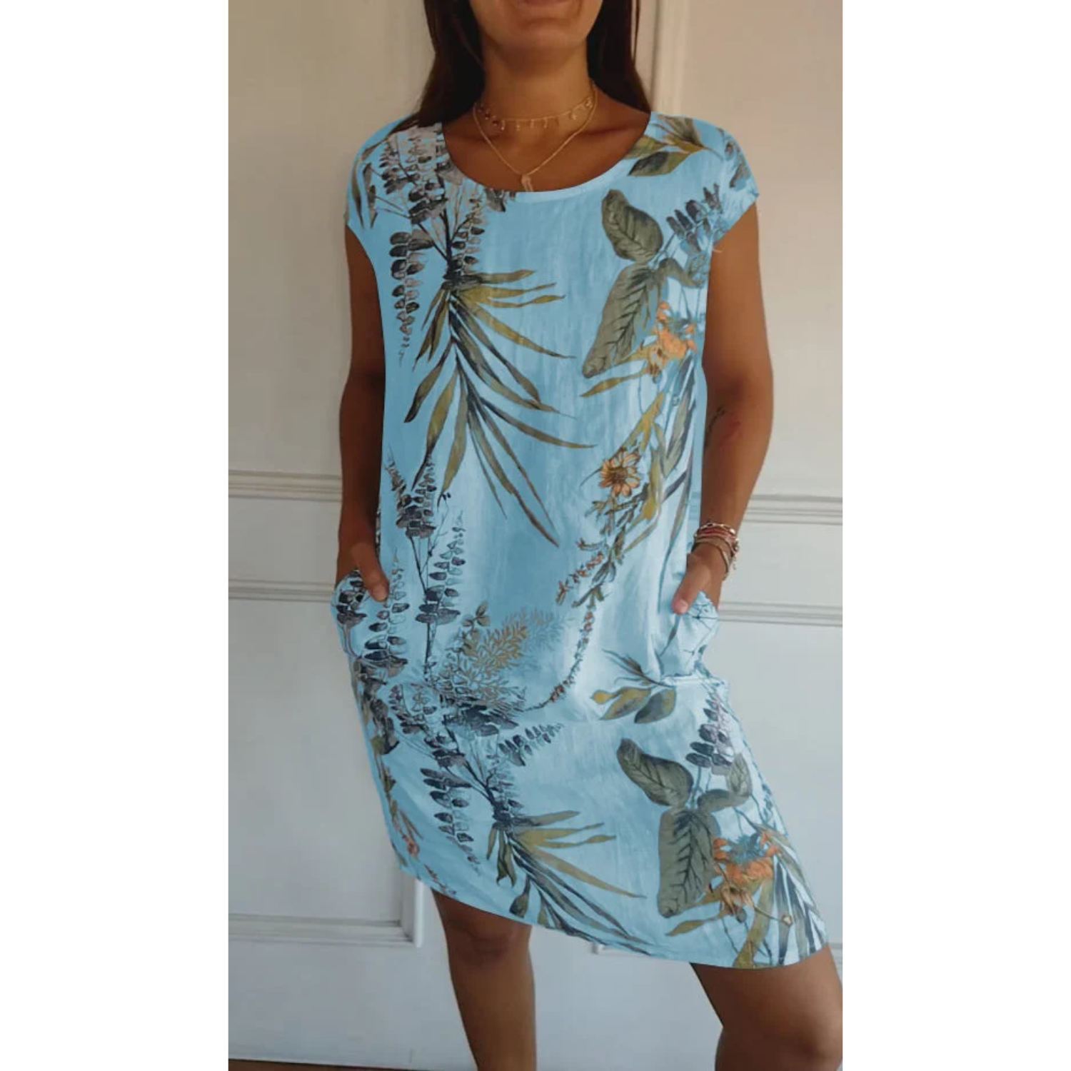Womens Linen Midi Summer Dress V Neck Five Color