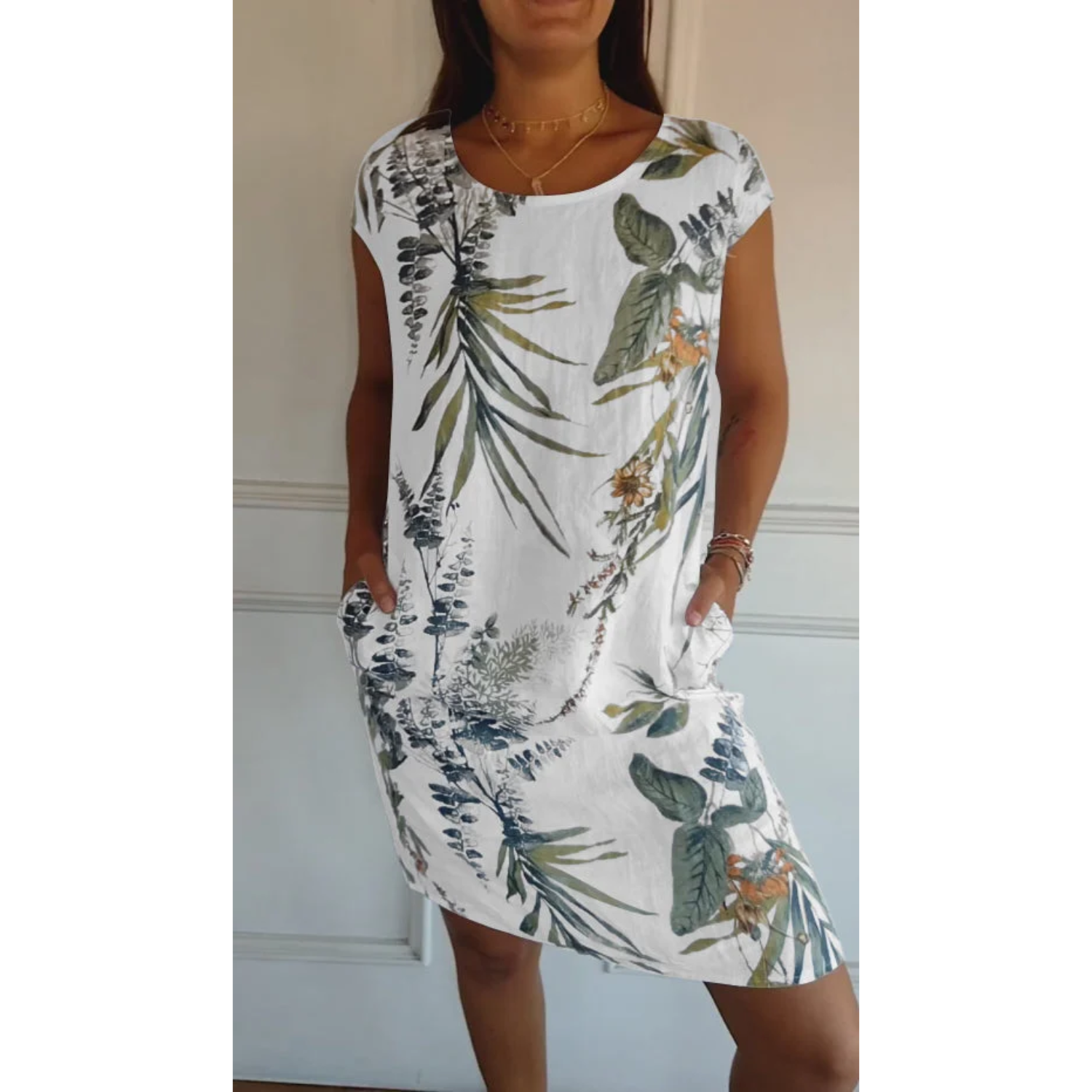 Womens Linen Midi Summer Dress V Neck Five Color