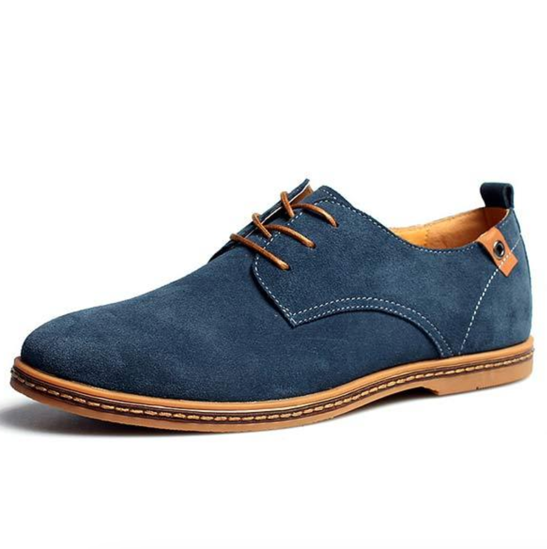 Men's Suede Derby Shoes With Lace-Up Closure And Textured Finish