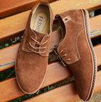 Men's Suede Derby Shoes With Lace-Up Closure And Textured Finish