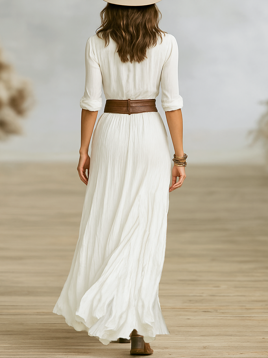 Womens Boho Maxi Dress Button Closure Four Color