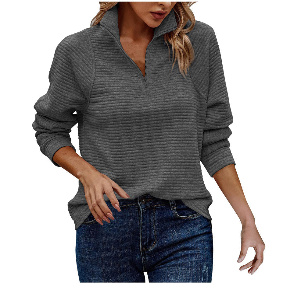 Women's Half Zip Sweater Striped Knit Stand Collar Casual