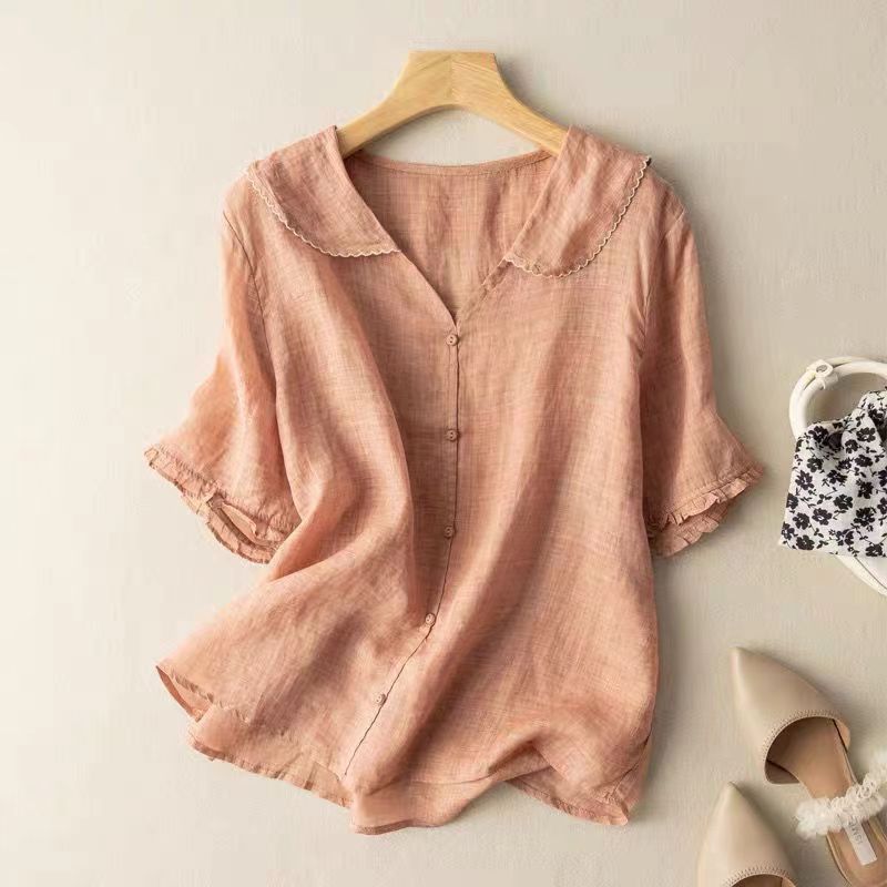 Vintage Blouse Scalloped Collar Button Detail
