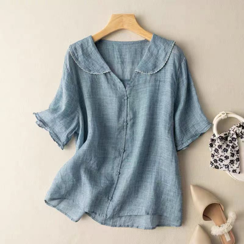 Vintage Blouse Scalloped Collar Button Detail