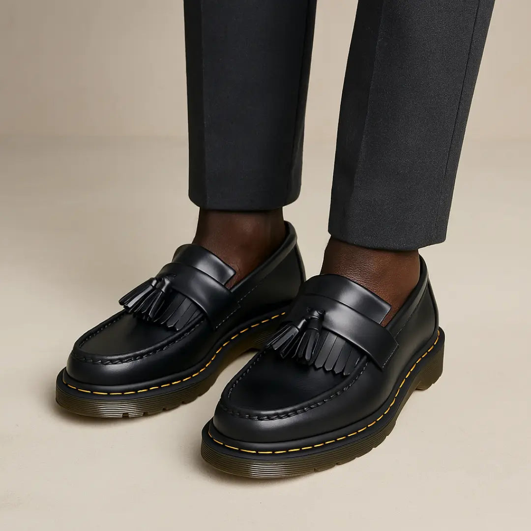 Mens Tassel Loafer Leather Slip On Black