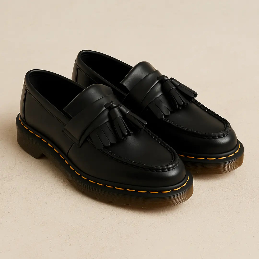 Mens Tassel Loafer Leather Slip On Black