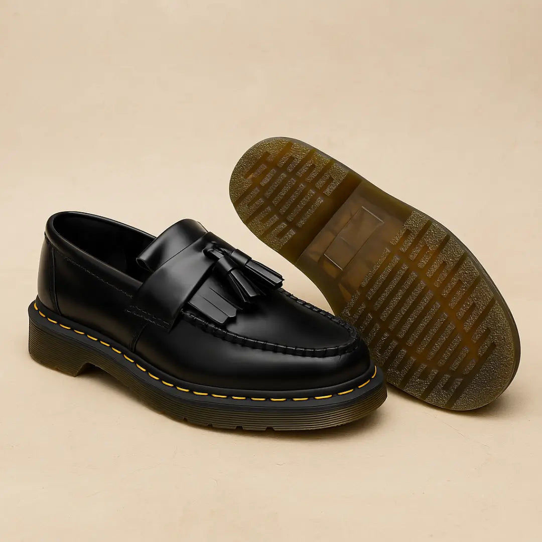 Mens Tassel Loafer Leather Slip On Black