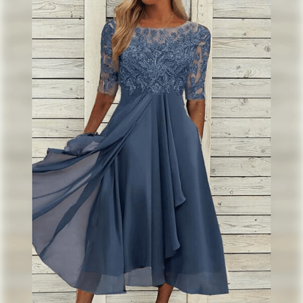 Womens Midi Dress Lace Chiffon Skirt