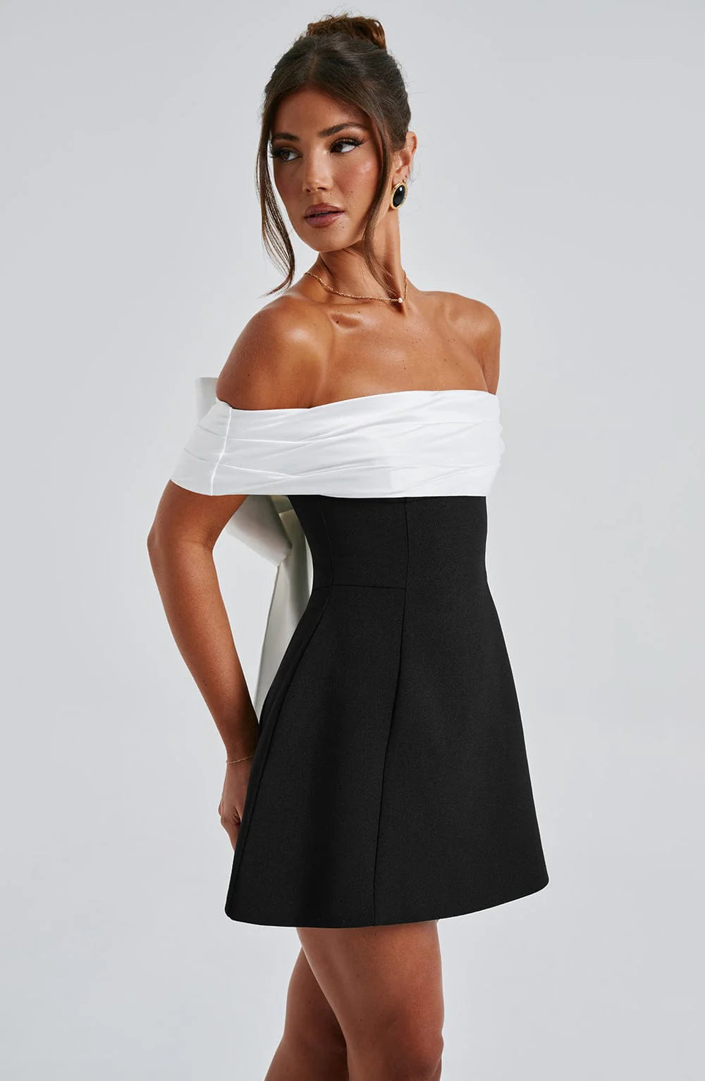 Black White Evening Party Mini Dress