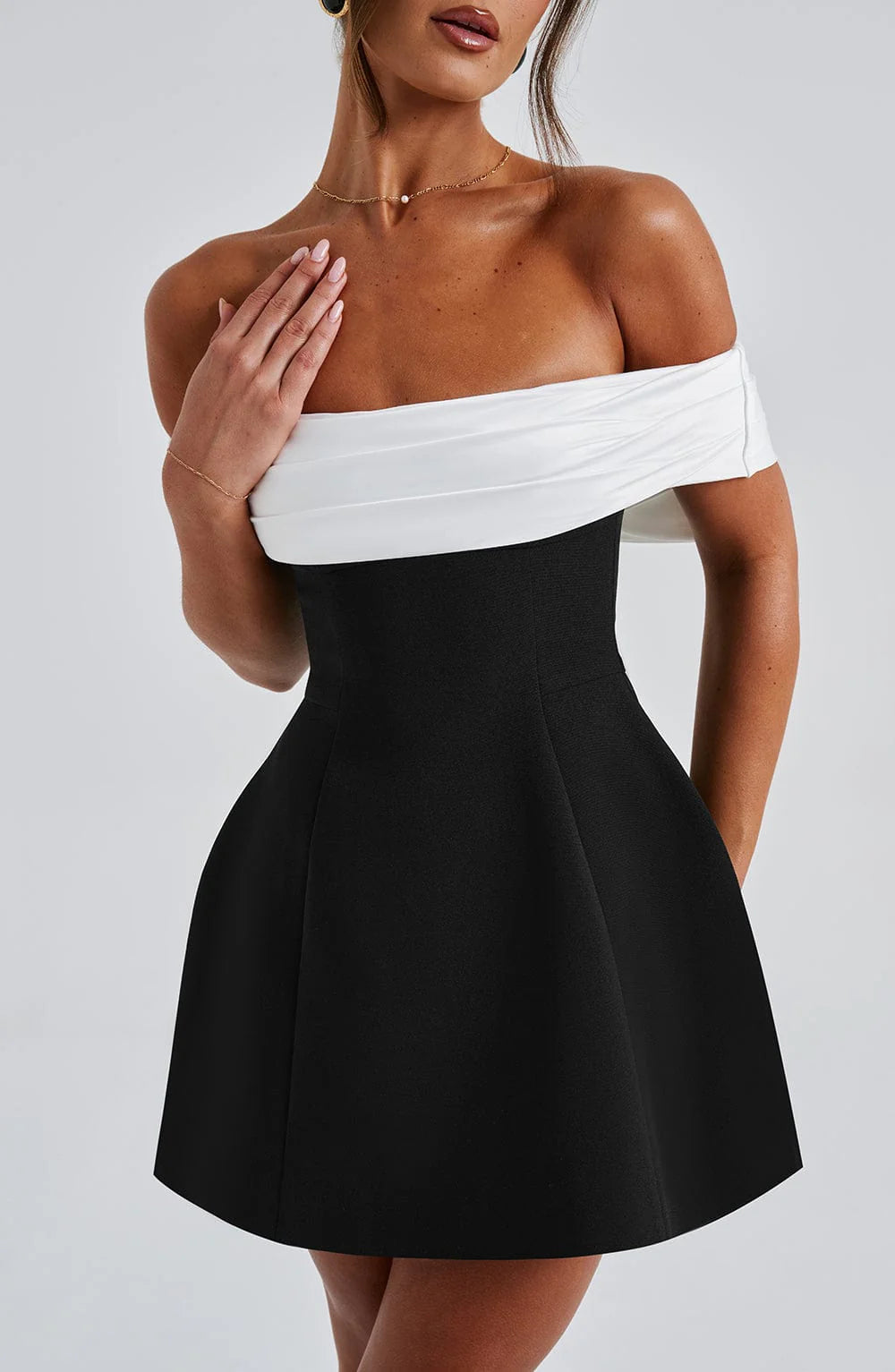 Black White Evening Party Mini Dress