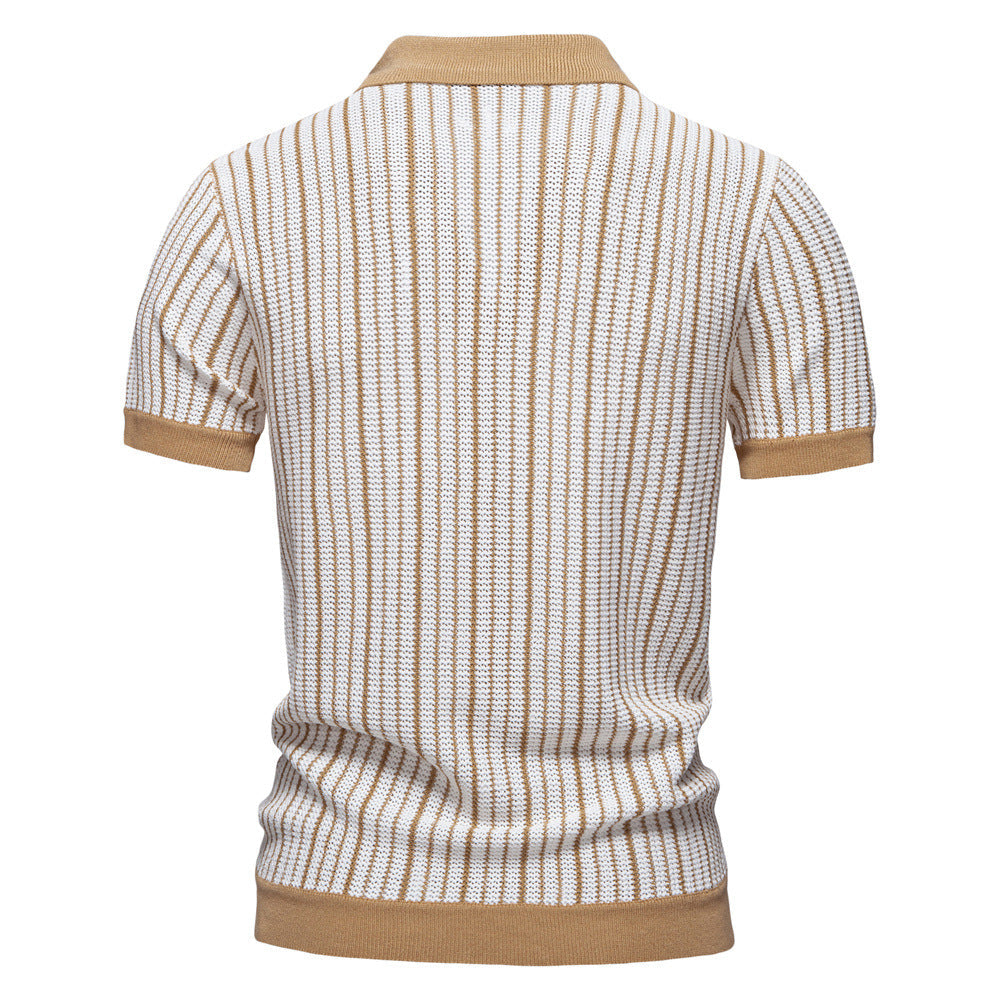 Mens Vertical Stripe Polo Long Sleeve Two Color