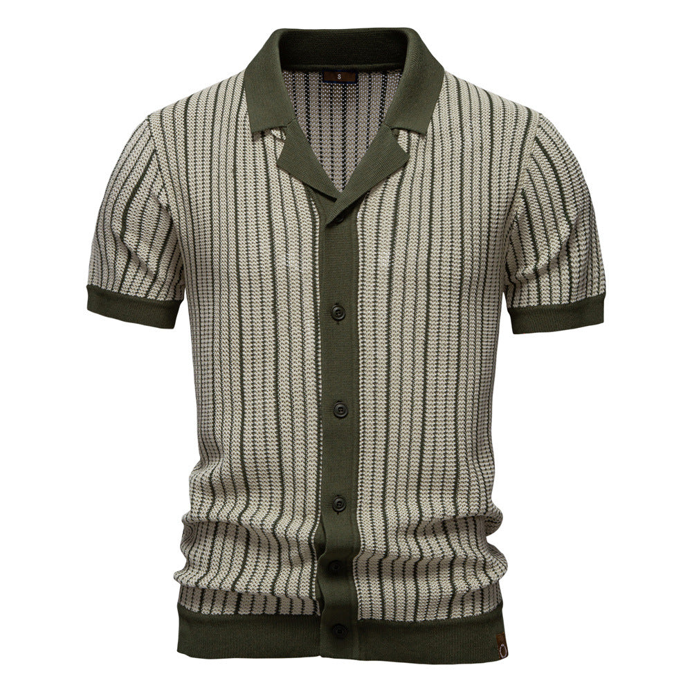 Mens Vertical Stripe Polo Long Sleeve Two Color