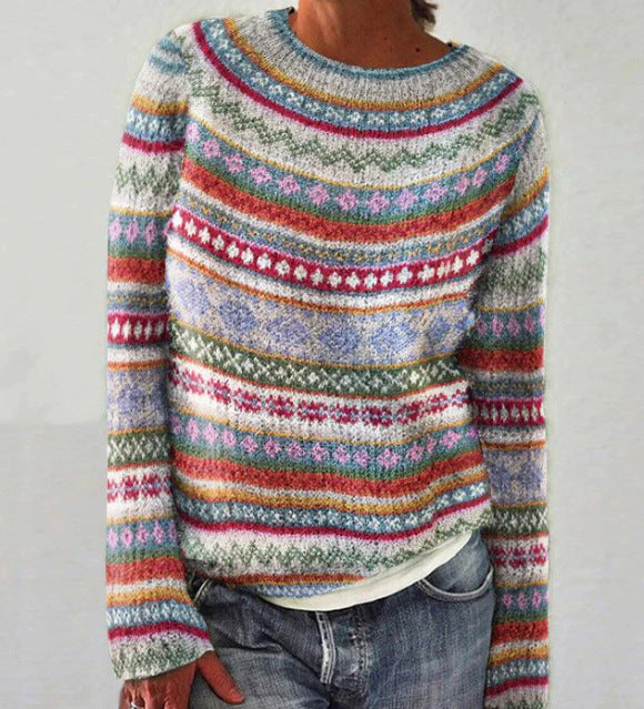 Women's Crew Neck Sweater Textured Knit Soft Casual Winter
