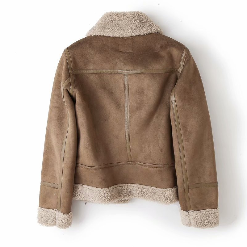 Women's Sherpa Fleece Bomber Jacket Lined Ribbed Trim Warm