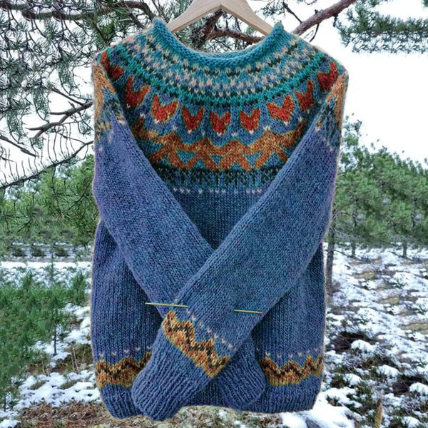 Women's Icelandic Knit Sweater Nordic Pattern Cozy Winter