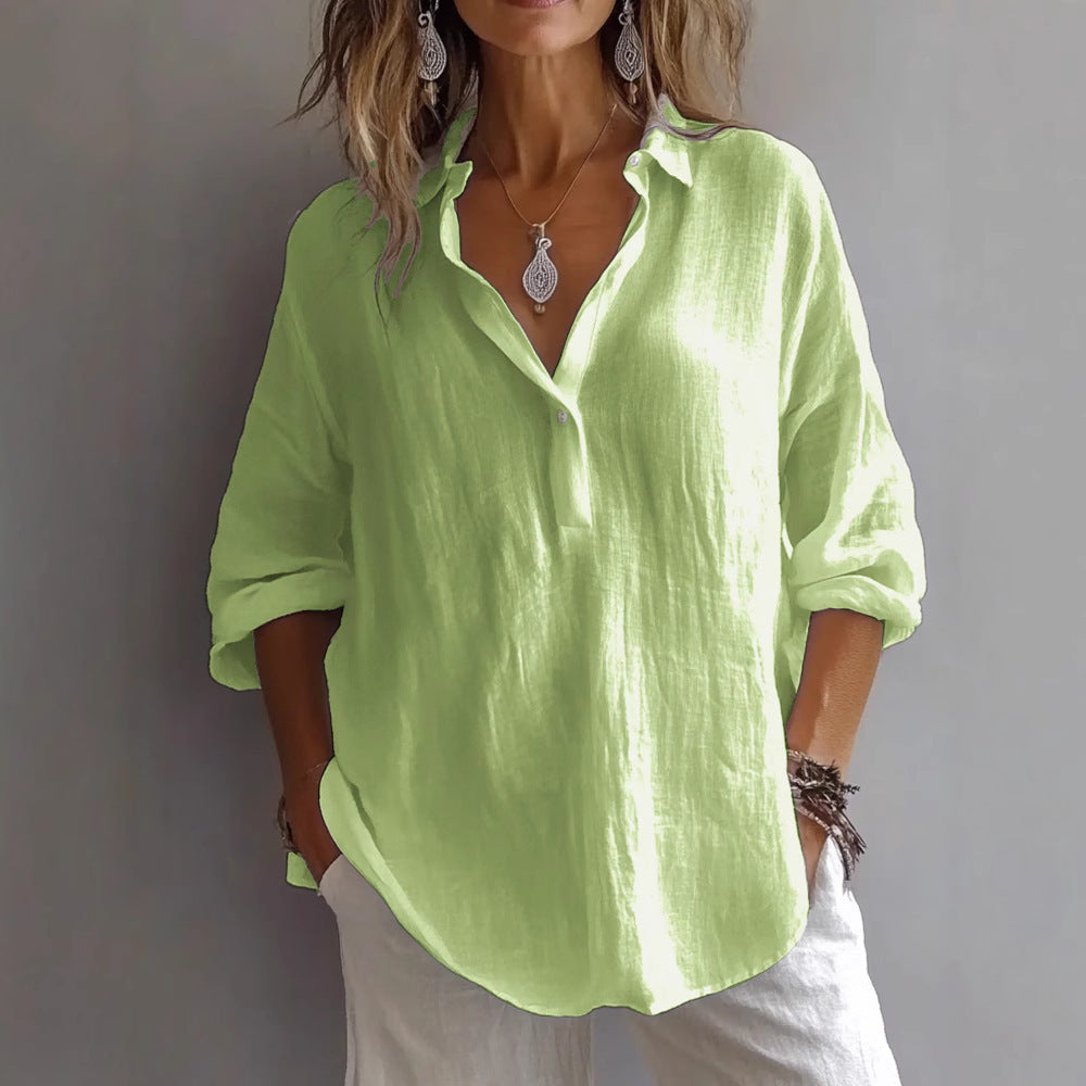 Linen Button Shirt Wide Sleeve