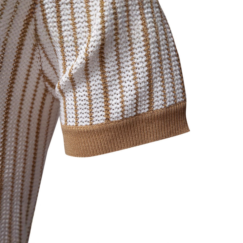 Mens Vertical Stripe Polo Long Sleeve Two Color