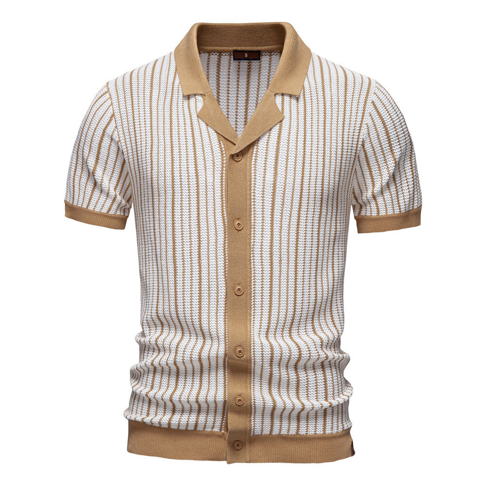 Mens Vertical Stripe Polo Long Sleeve Two Color