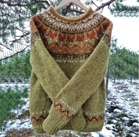 Women's Icelandic Knit Sweater Nordic Pattern Cozy Winter