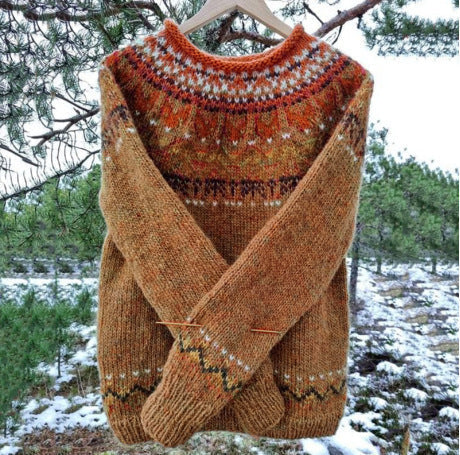 Women's Icelandic Knit Sweater Nordic Pattern Cozy Winter