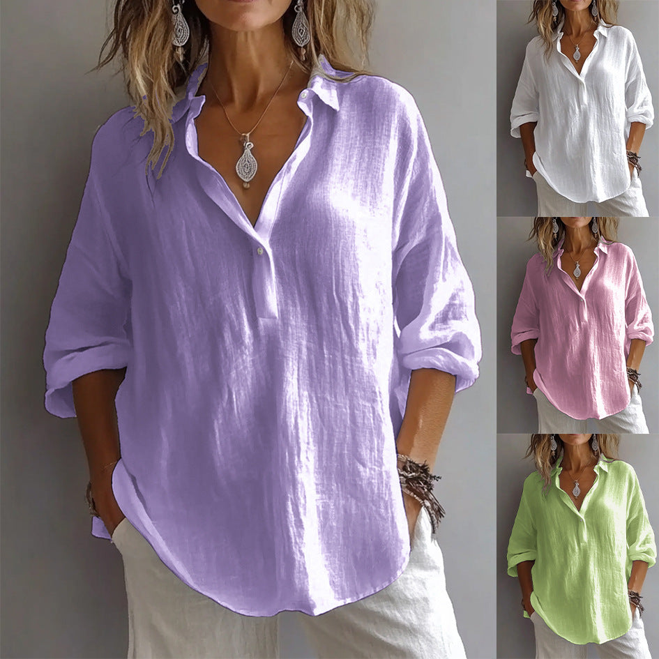 Linen Button Shirt Wide Sleeve