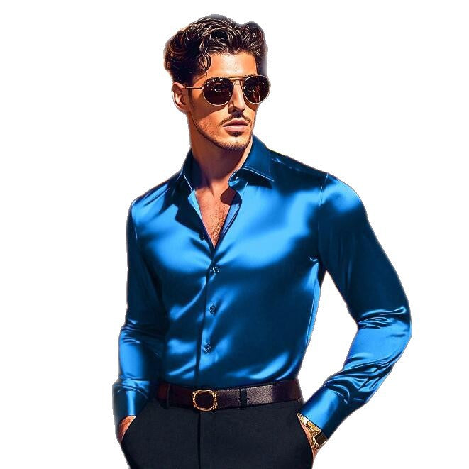 Mens Long Sleeve Silk Shirt Fitted