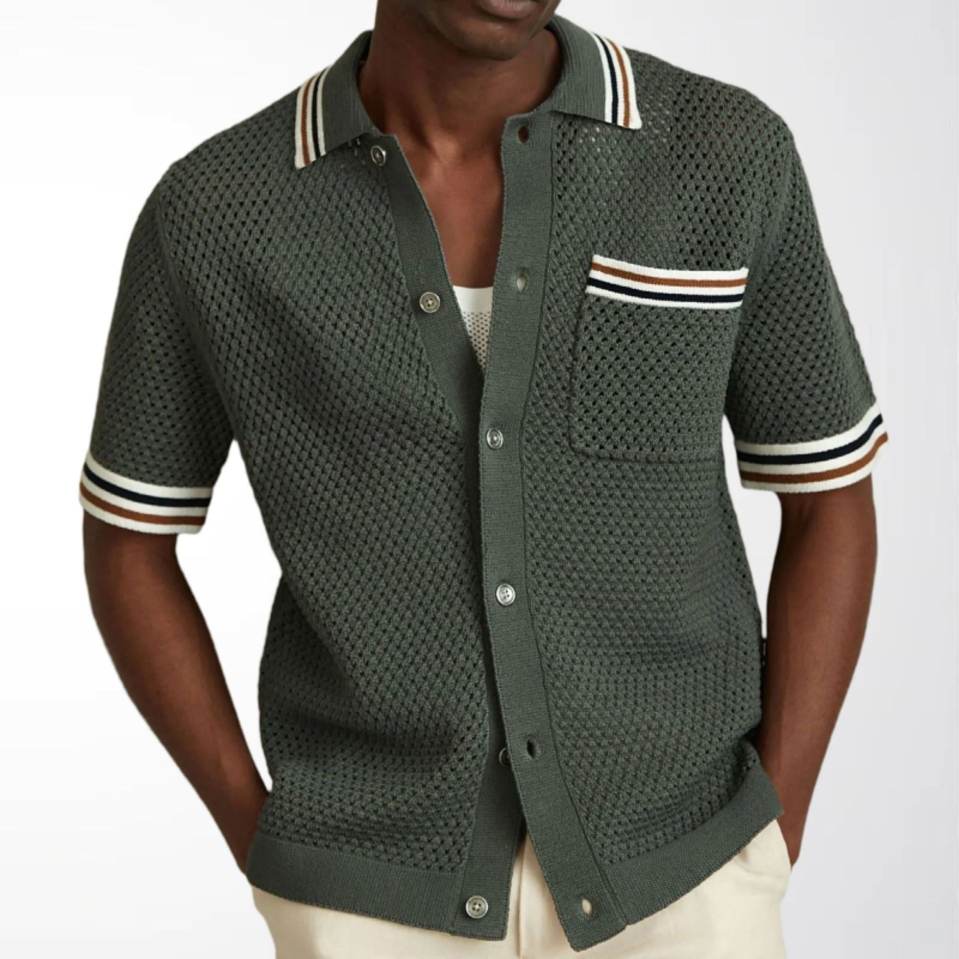 Mens Knit Polo Short Sleeve Viscose Green