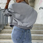 Women's Bomber Jacket Short Flap Pockets Snap Button Urban