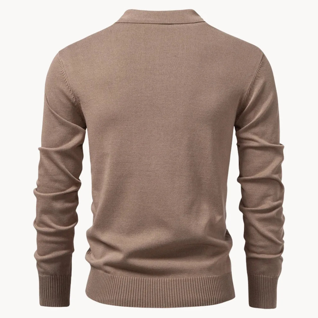 Mens Ribbed Knit Long Sleeve Zip Polo
