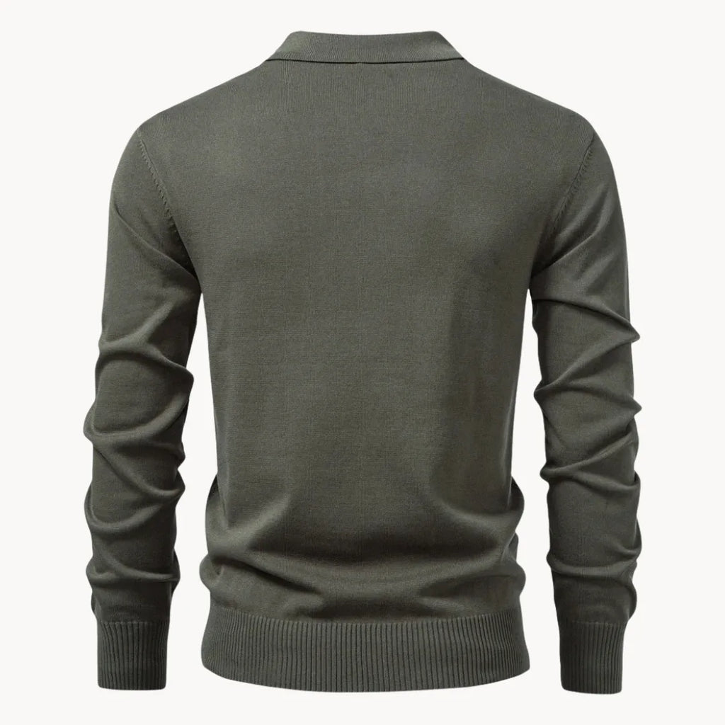 Mens Ribbed Knit Long Sleeve Zip Polo