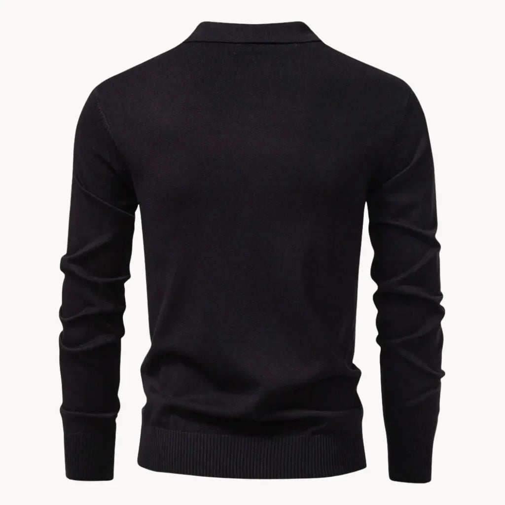 Mens Ribbed Knit Long Sleeve Zip Polo
