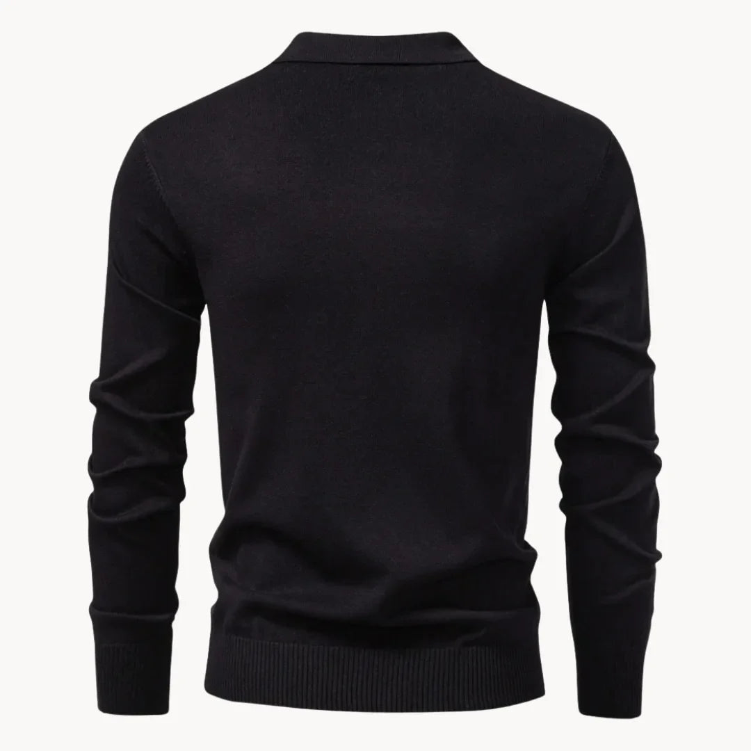 Mens Ribbed Knit Long Sleeve Zip Polo