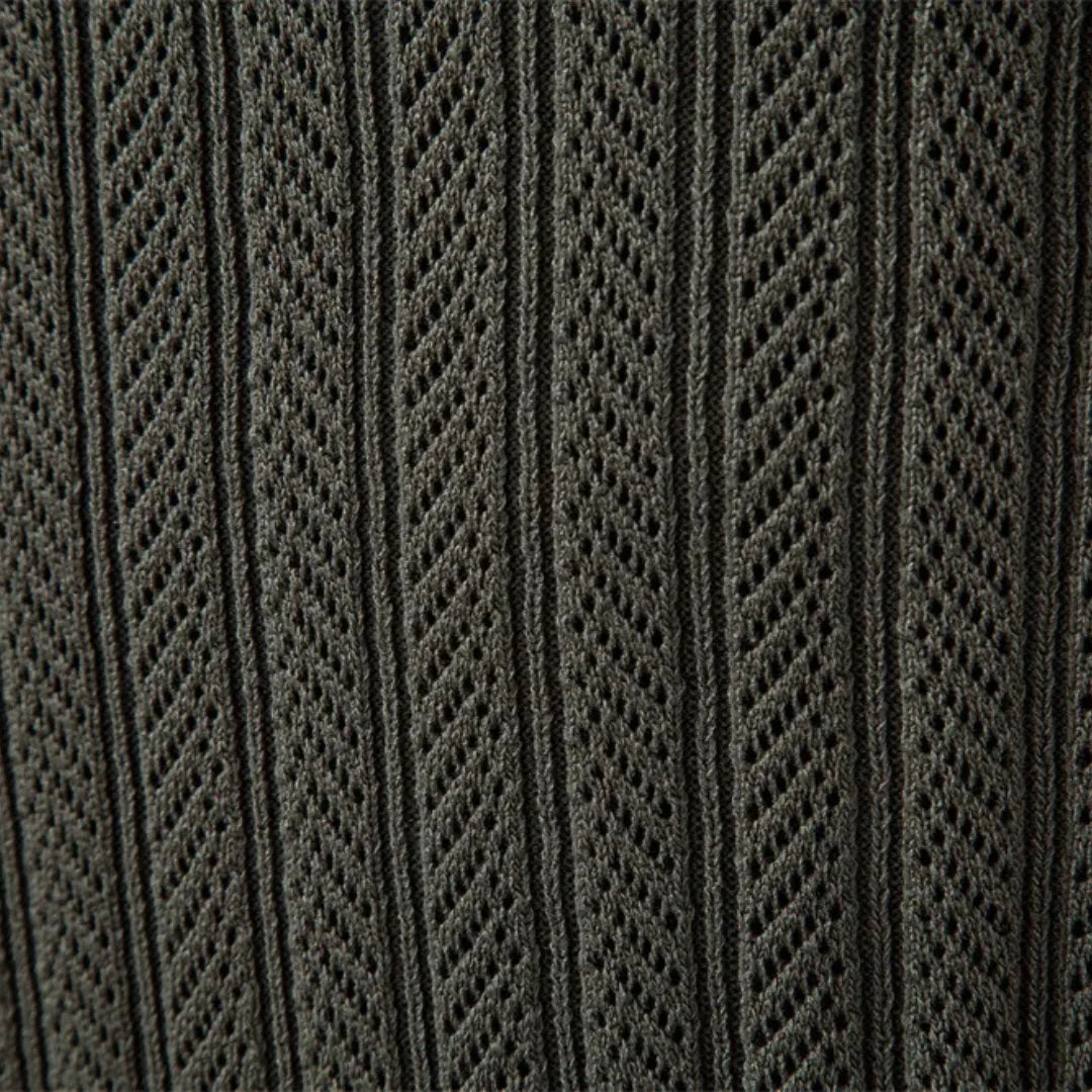 Mens Ribbed Knit Long Sleeve Zip Polo
