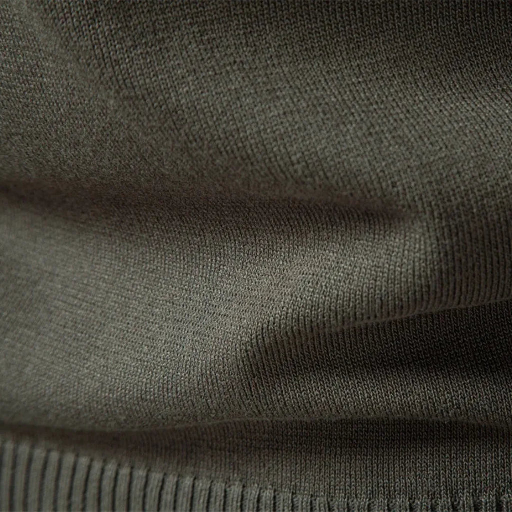 Mens Ribbed Knit Long Sleeve Zip Polo