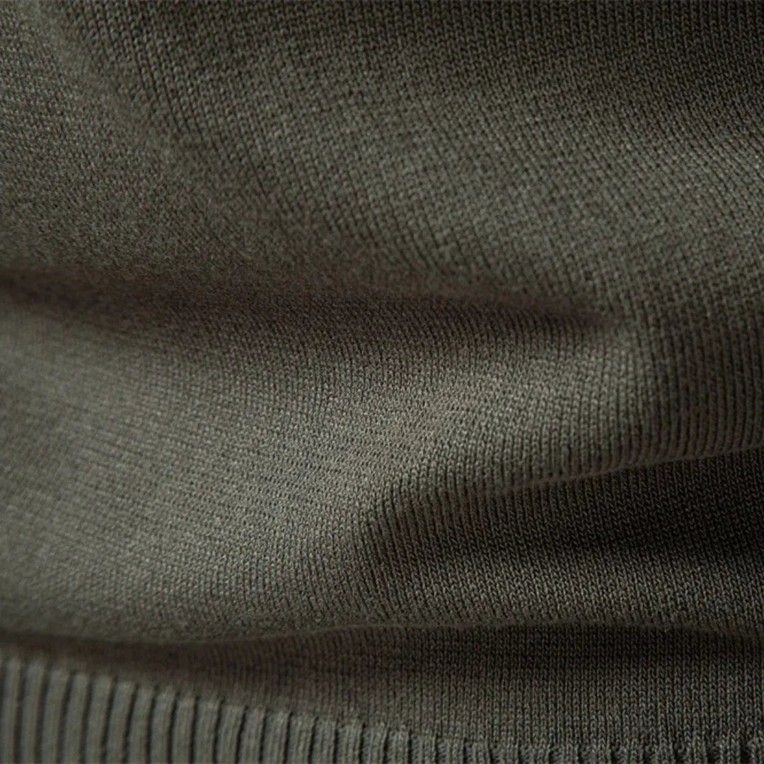 Mens Ribbed Knit Long Sleeve Zip Polo