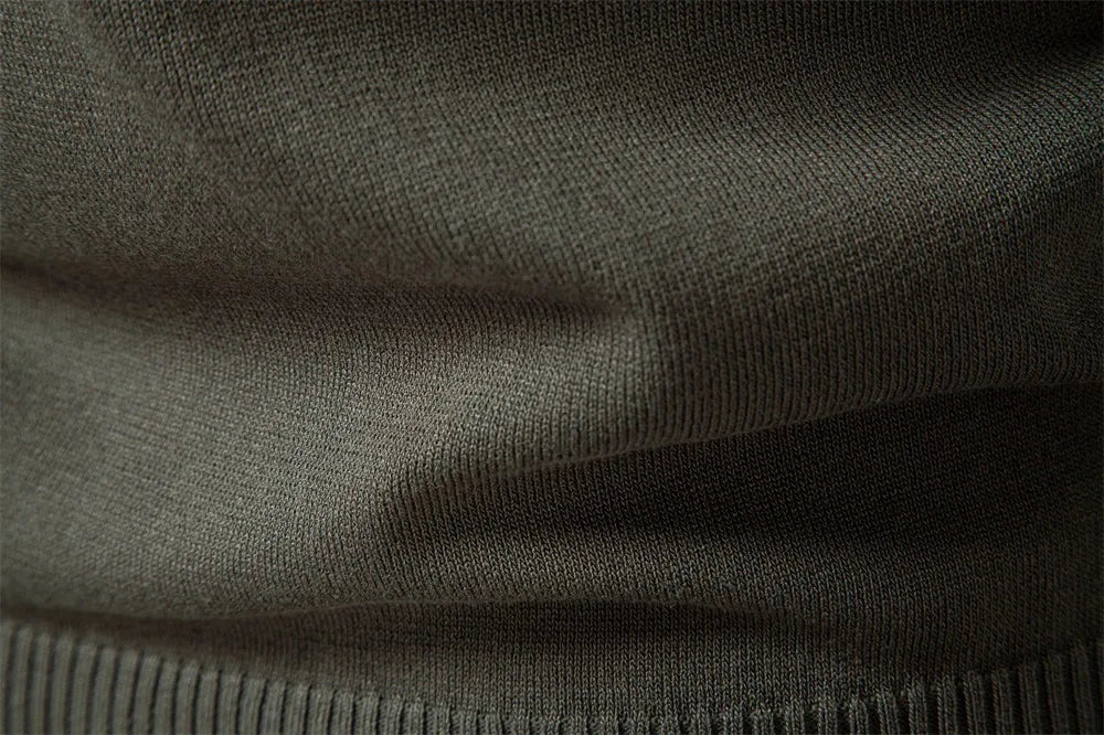 Mens Ribbed Knit Long Sleeve Zip Polo