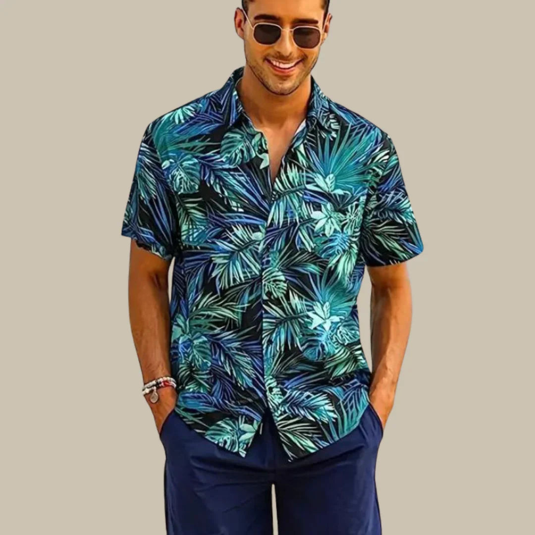 Hawaiian Shirt Short Sleeve Tropical Print Beach