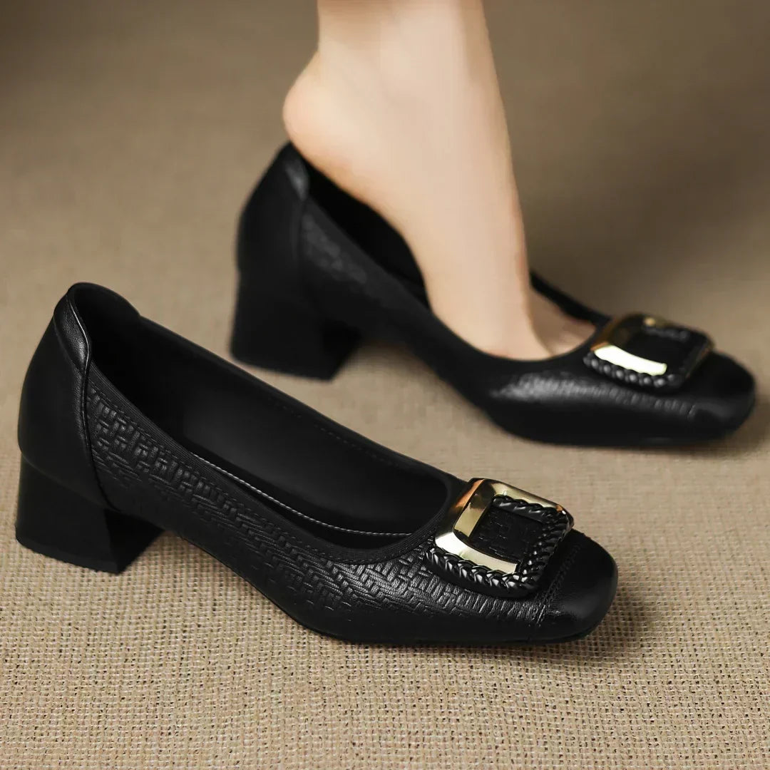 Comfort Heels Low Square Heel Cushioned Buckle