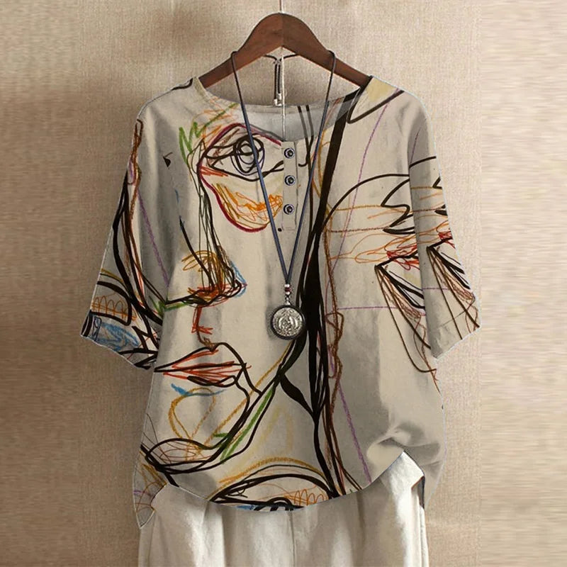 Retro Floral Blouse Relaxed Fit