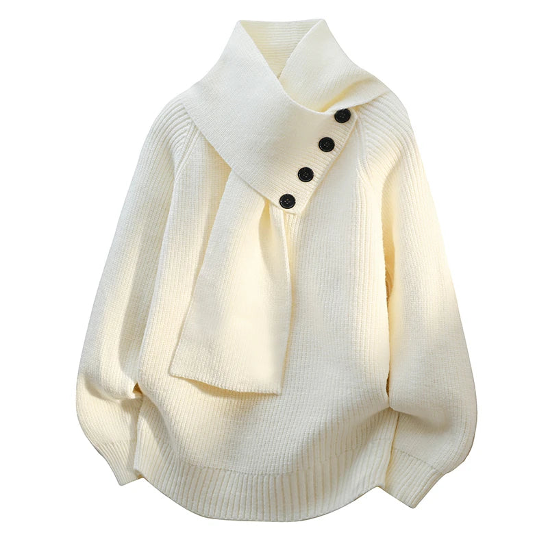 Scarf Neck Jumper Draped Knit Long Sleeve Cosy Winter