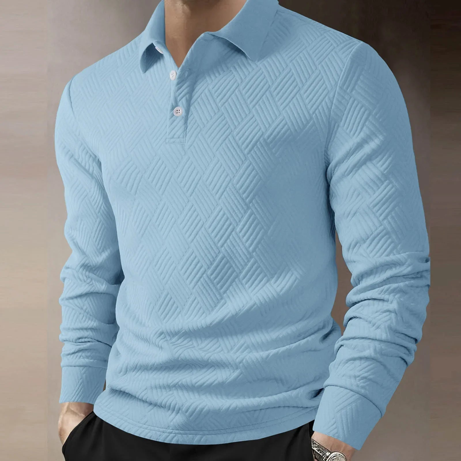 Mens Polo Long Sleeve Textured Five Color
