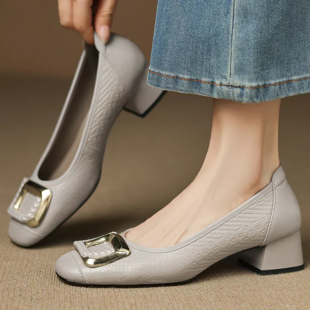Comfort Heels Low Square Heel Cushioned Buckle